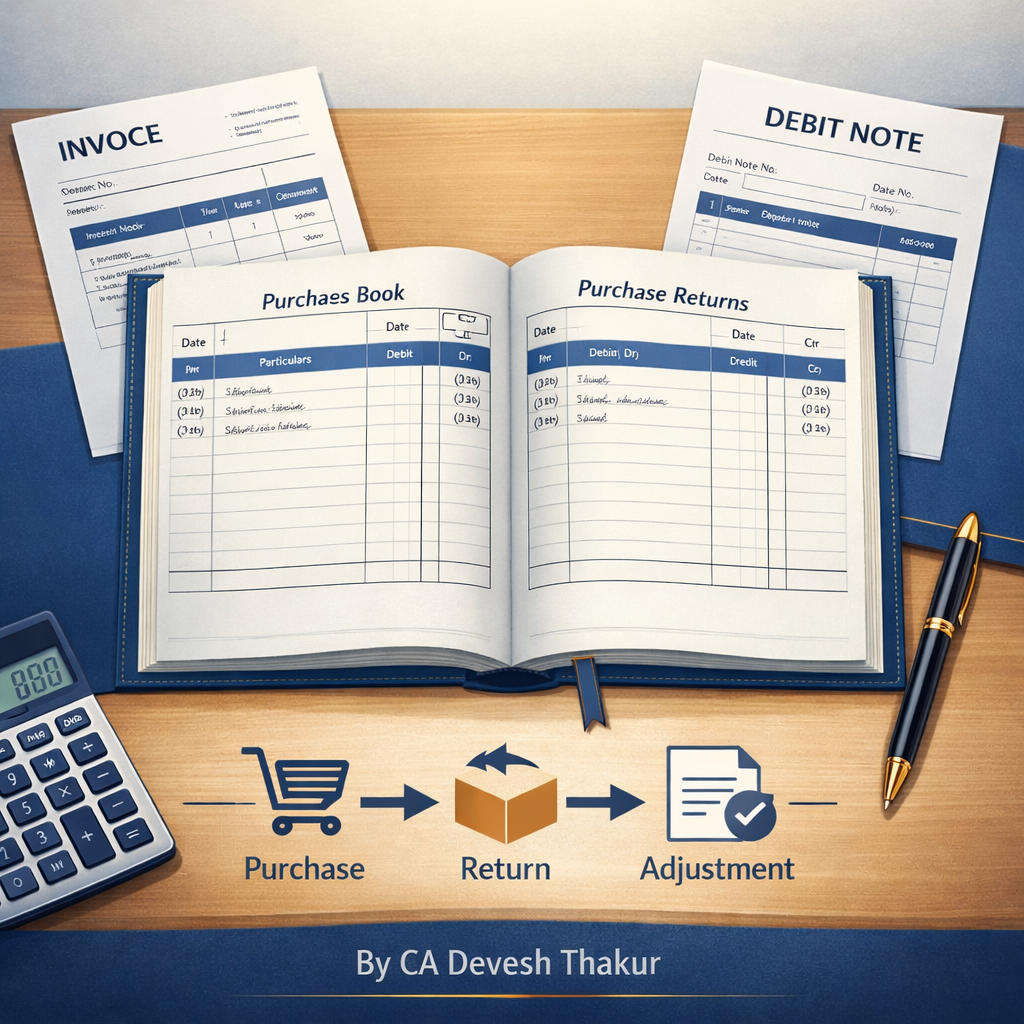 Purchase Book, Purchase Return & Debit Note Explained | Day 23 – 50 Days Accounting Challenge by CA Devesh Thakur